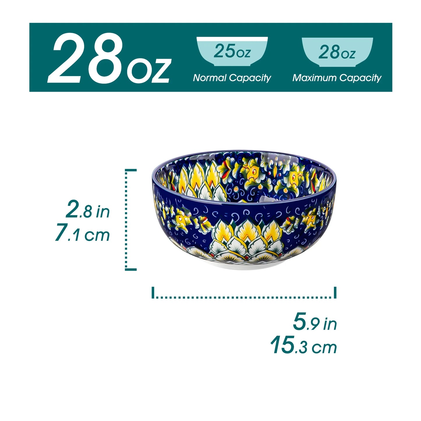 Malacasa Porcelain Cereal Bowls Set Floral Bohemian Style