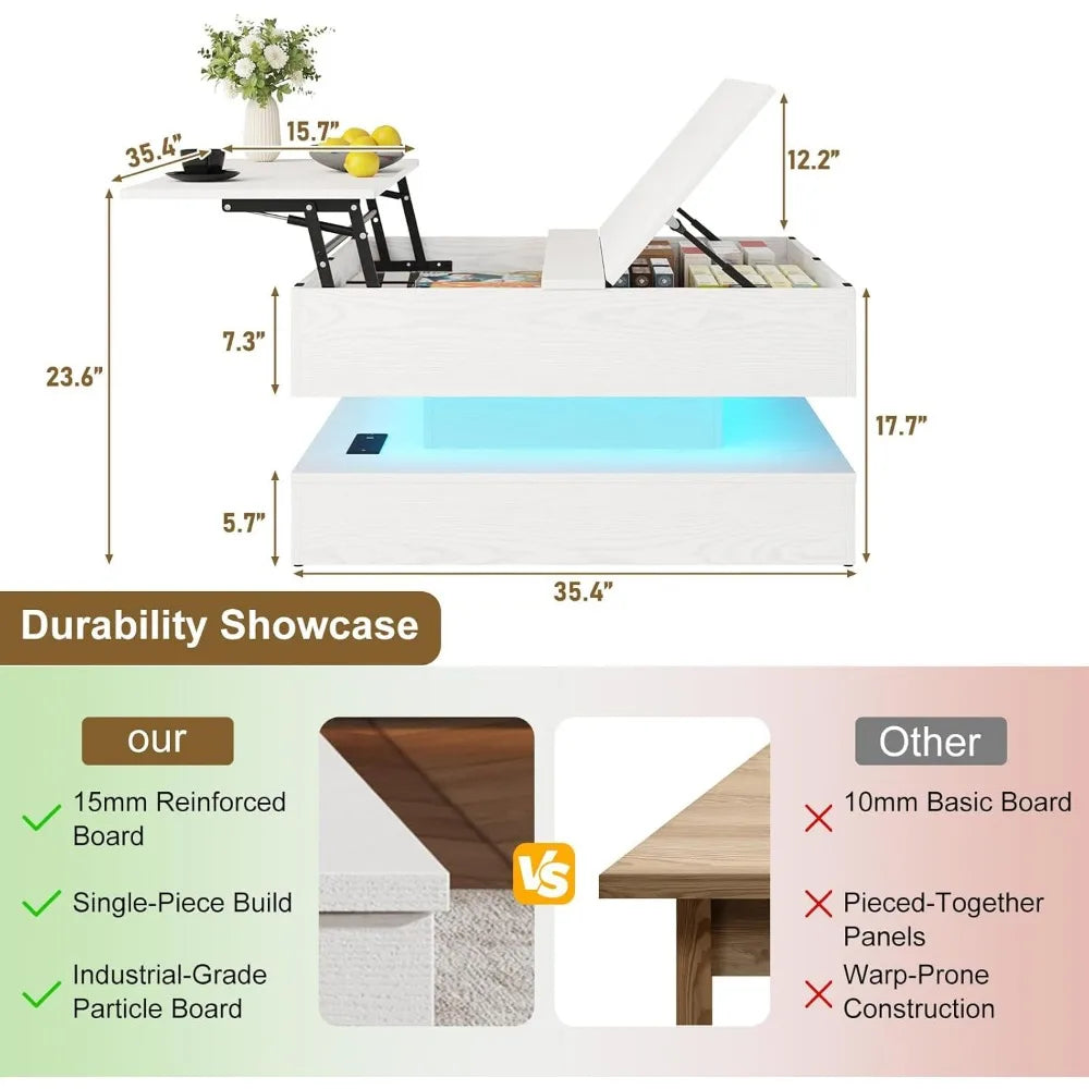 Preferred Modern Square Coffee Table With Lifting Top And Charging