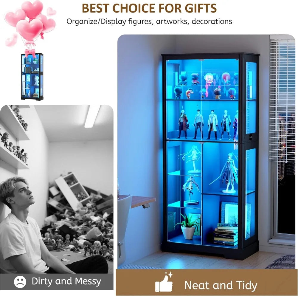 XMSJ Glass Display Cabinet With LED Lights And Motion Sensor