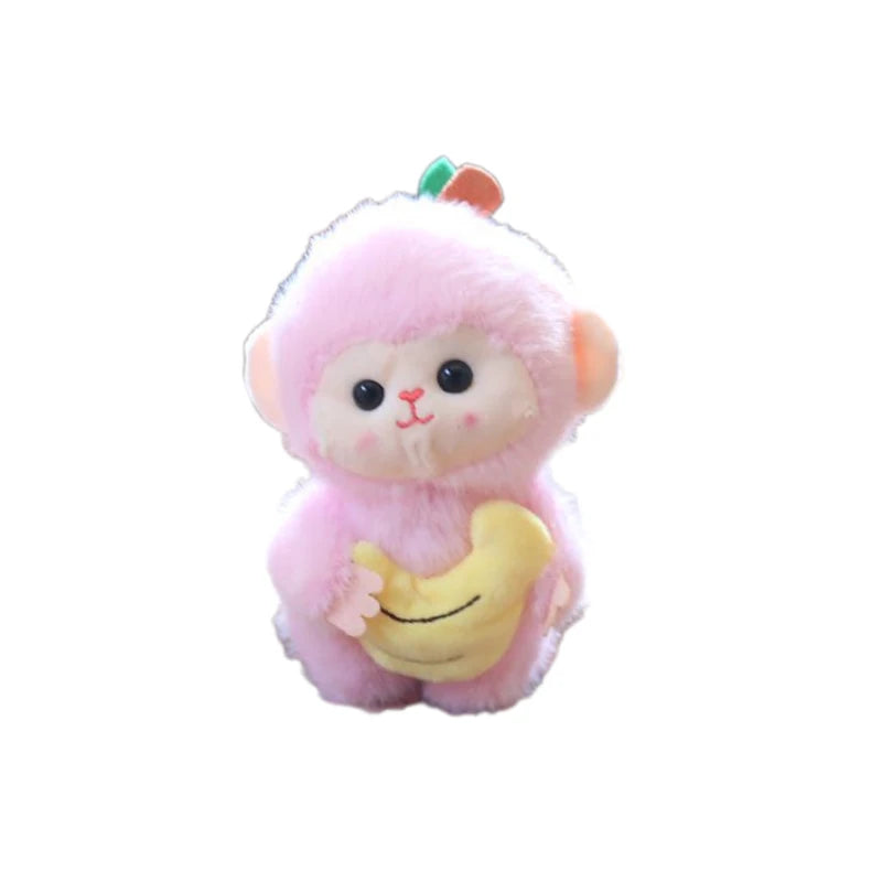 Cartoon Cute Fruit Monkey Plush Toy Keychain Stuffed Animal Doll Keyring Lovely Backpack Pendant Car Key Holder Decoration Gift