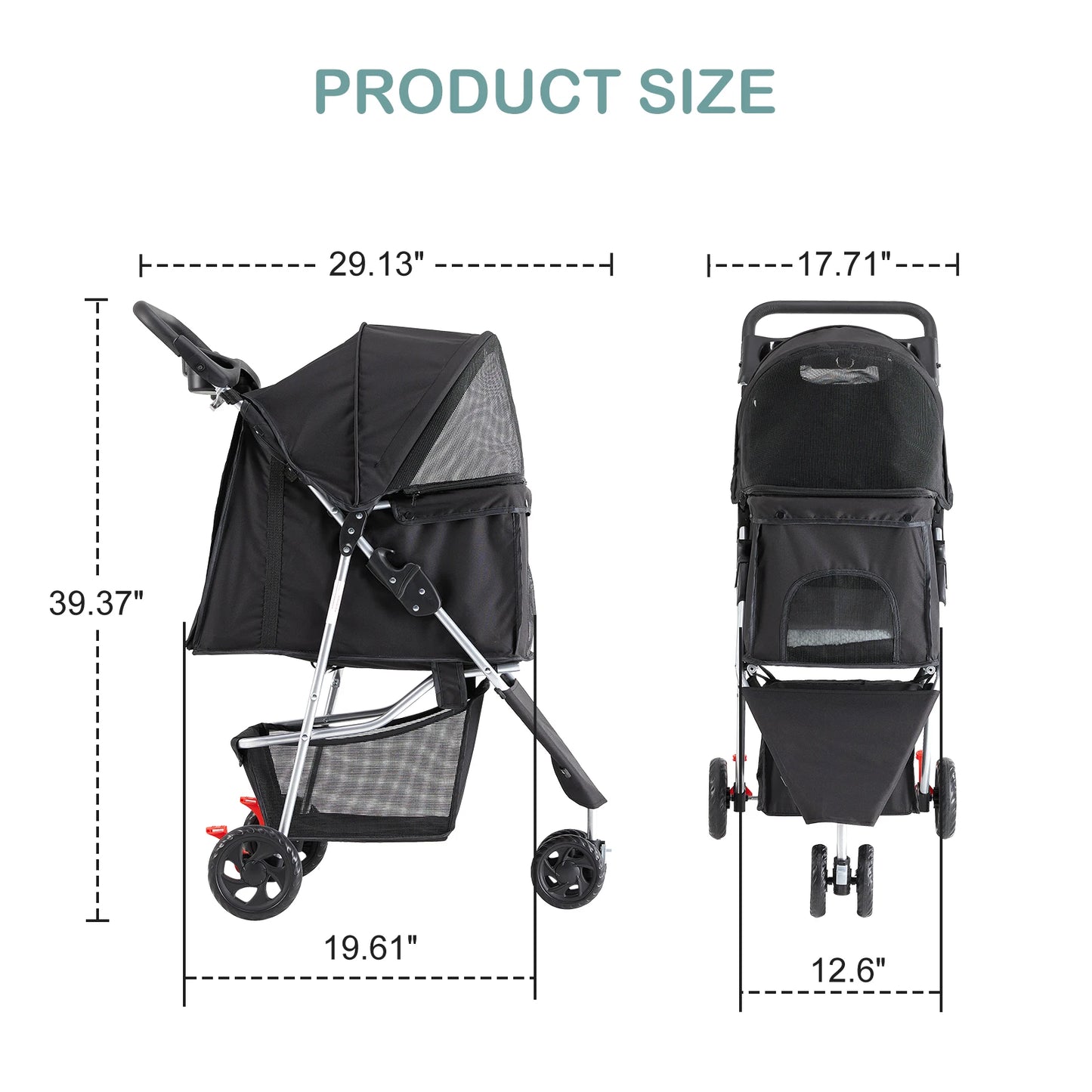 3-Wheel Foldable Pet Stroller For Small Dogs And Cats
