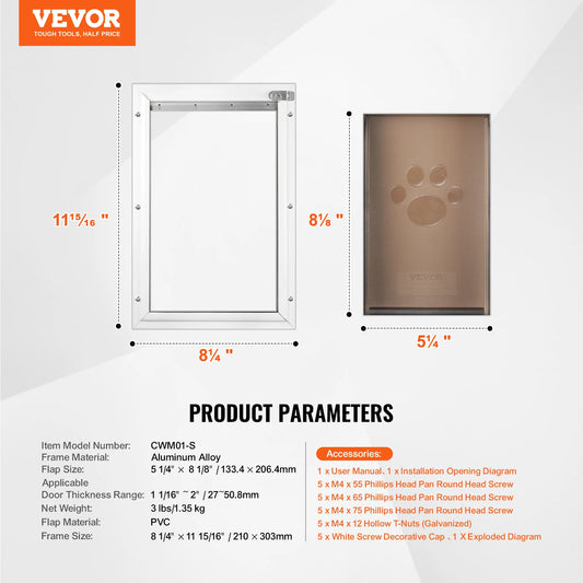 SucceBuy Pet Door Aluminum Frame With Lockable Flap