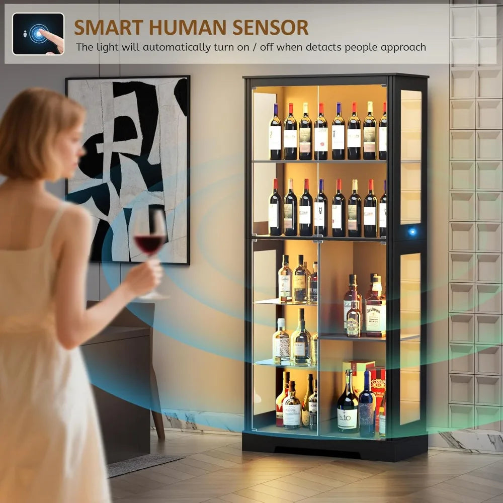 XMSJ Glass Display Cabinet With LED Lights And Motion Sensor