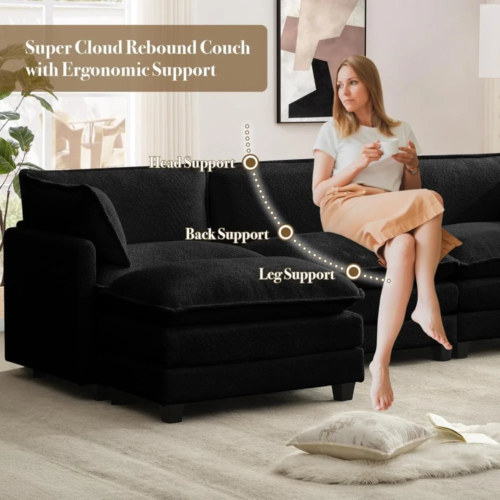 Modular L-Shaped Cloud Sofa With Ottoman Chenille Deluxe