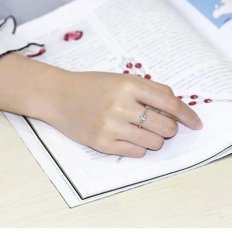 Natural Aquamarine Heart Ring For Women Retro Luxury