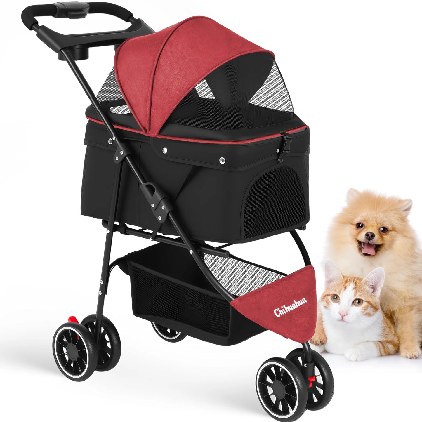 Chihuahua Pet Stroller Three Wheel Foldable Breathable Mesh