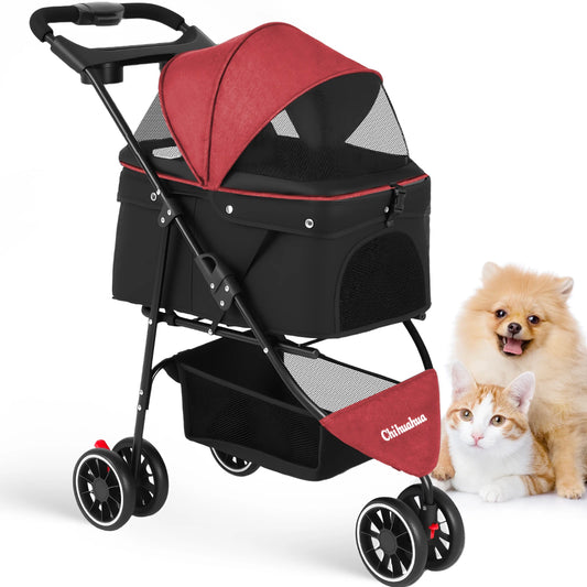Chihuahua Pet Stroller Three Wheel Foldable Breathable Mesh
