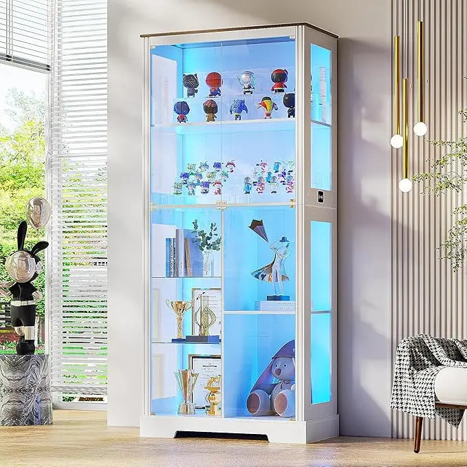 XMSJ Glass Display Cabinet With LED Lights And Motion Sensor