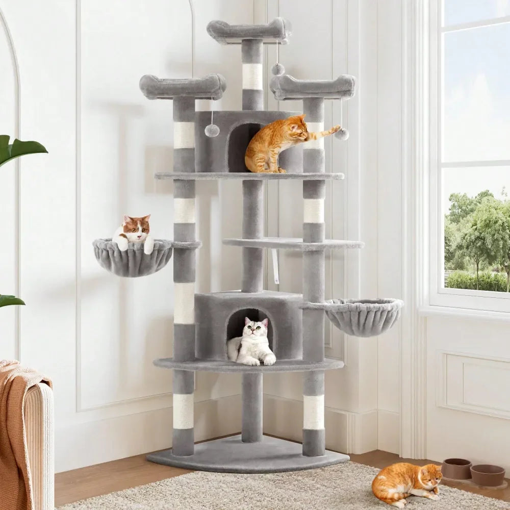 73in FanShaped SpaceSaving Corner Cat Tower MultiLevel Tall Cat Tree For Indoor Kitties Cozy Baskets Condos House Perches Sisal