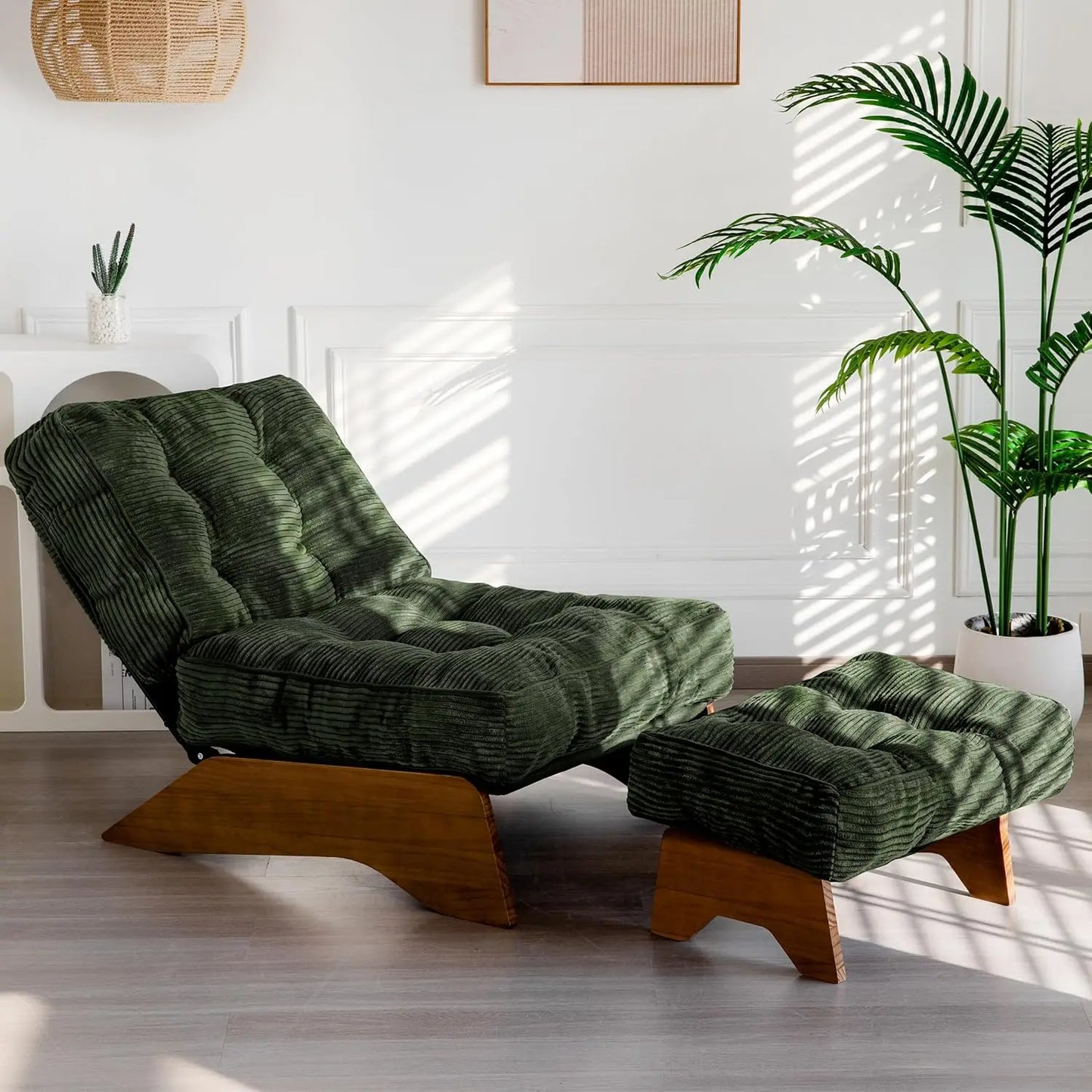Accent Chair With Ottoman Adjustable Backrest Tufted Upholstered Lounge Footrest