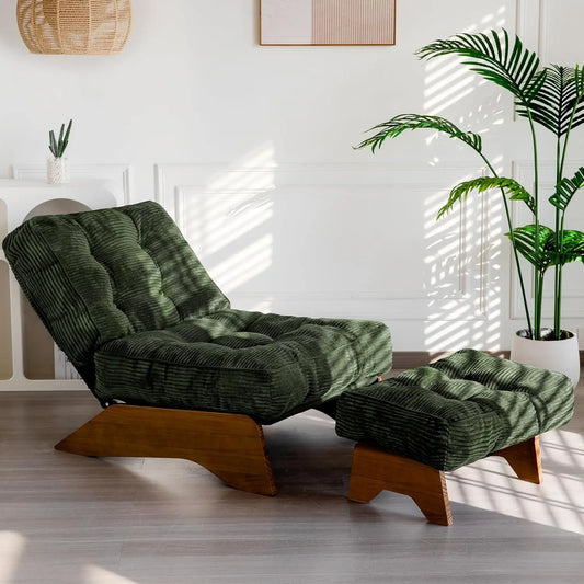 Accent Chair With Ottoman Adjustable Backrest Tufted Upholstered Lounge Footrest