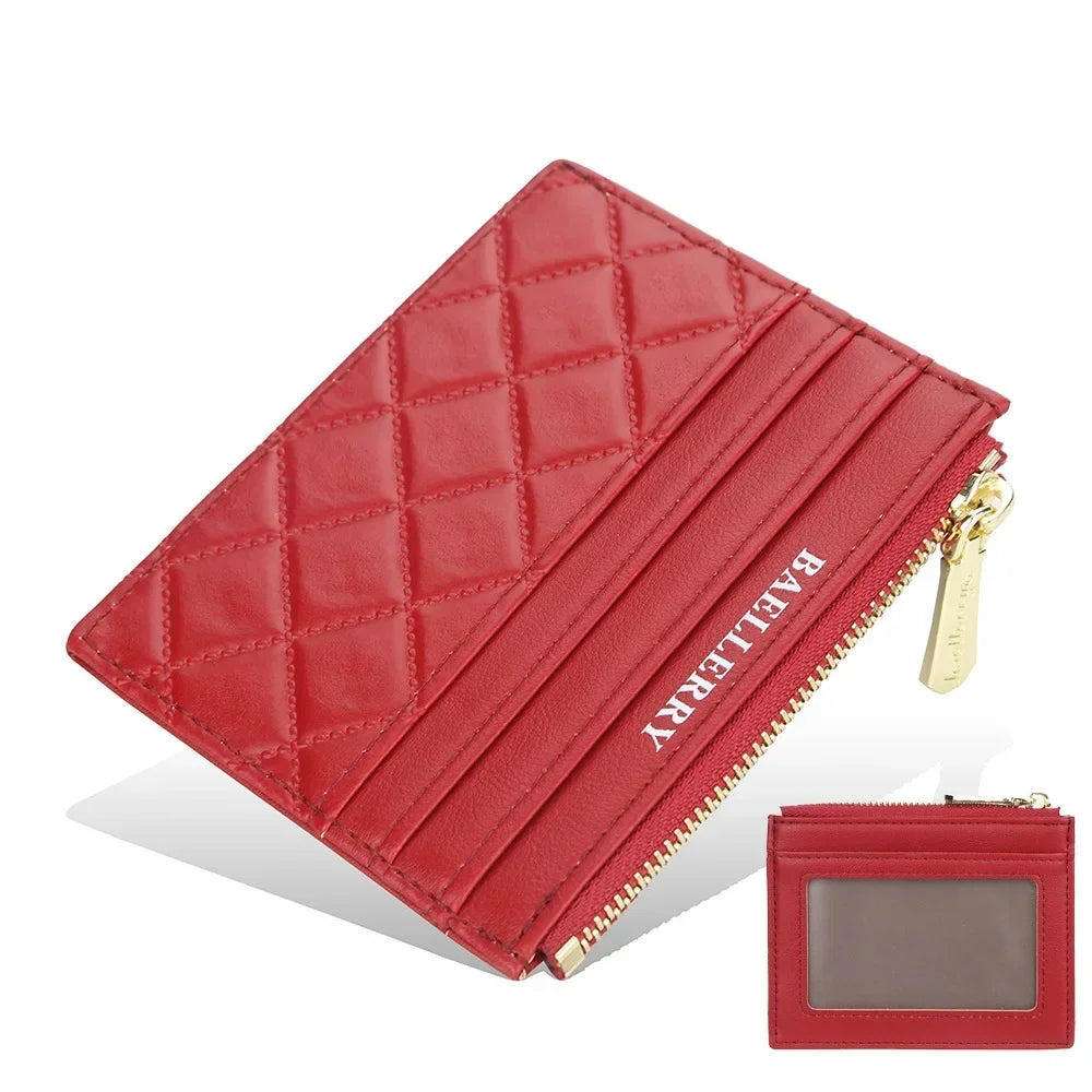 Baellerry Mini Women Wallet Slim Zipper PU Leather Card Holder