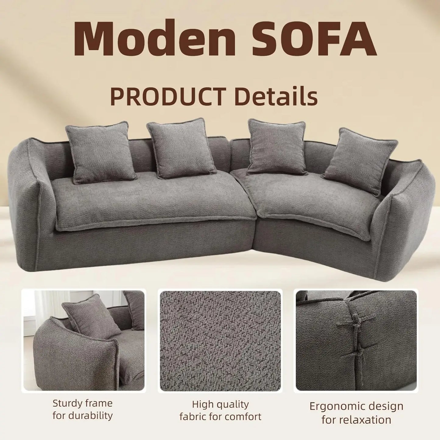 Modular Sectional Sofa Five Seat With Pillows Living Room