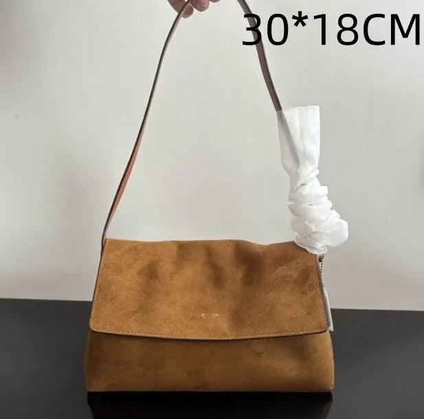 Large Capacity Chelsea Shoulder Bag 30 35 Luxury Designer Suede Genuine Leather Crossbody Bag Zipper Pocket Handbag Fashion Wome