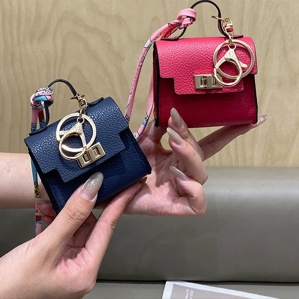 Mini Square Leather Bag Charm Coin Purse Keychain
