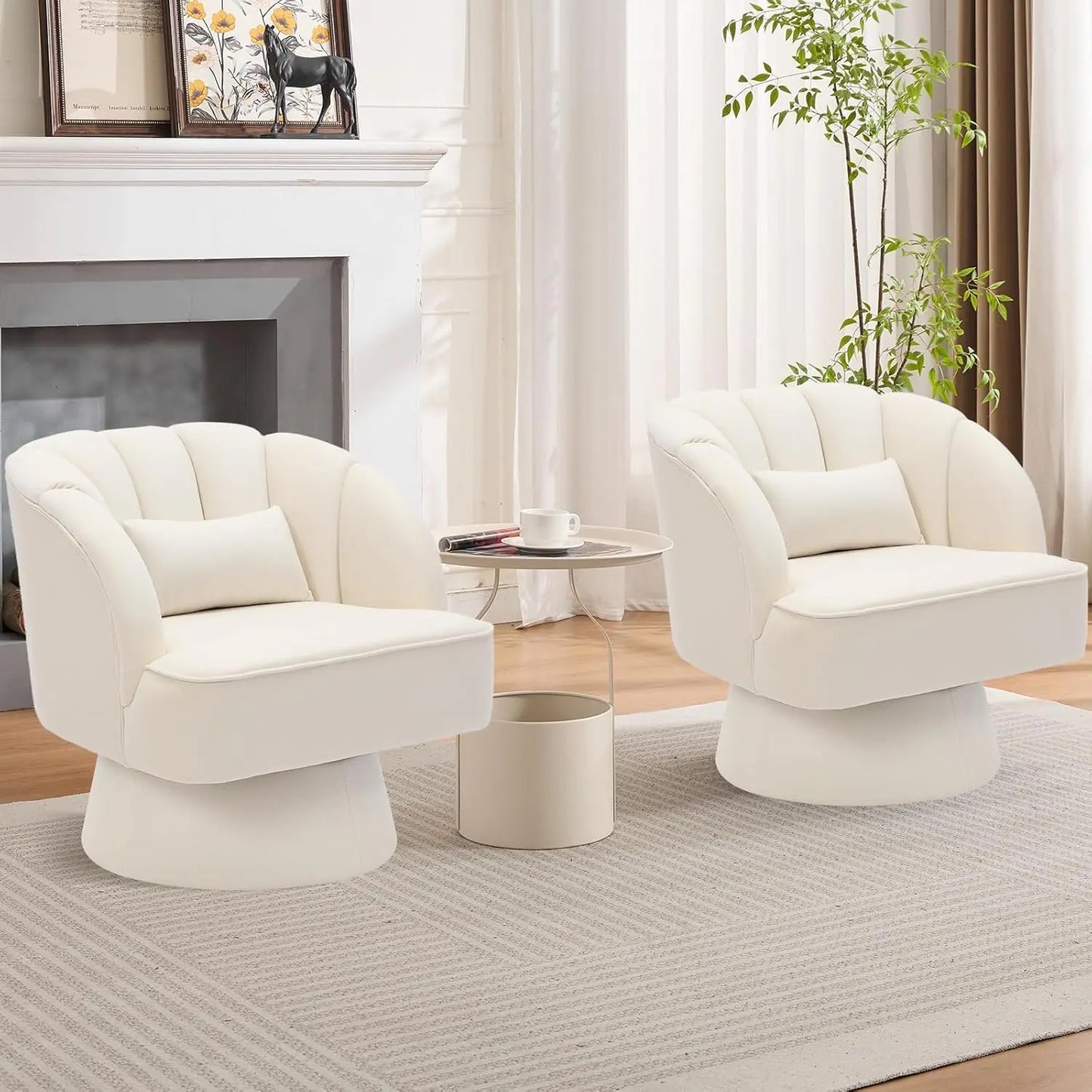 HiMISS Barrel Swivel Accent Chair Upholstered Armchair For Living Room