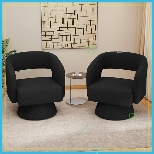 Modern Swivel Accent Chair Set of 2 Teddy Barrel Chairs Living Room and Bedroom
