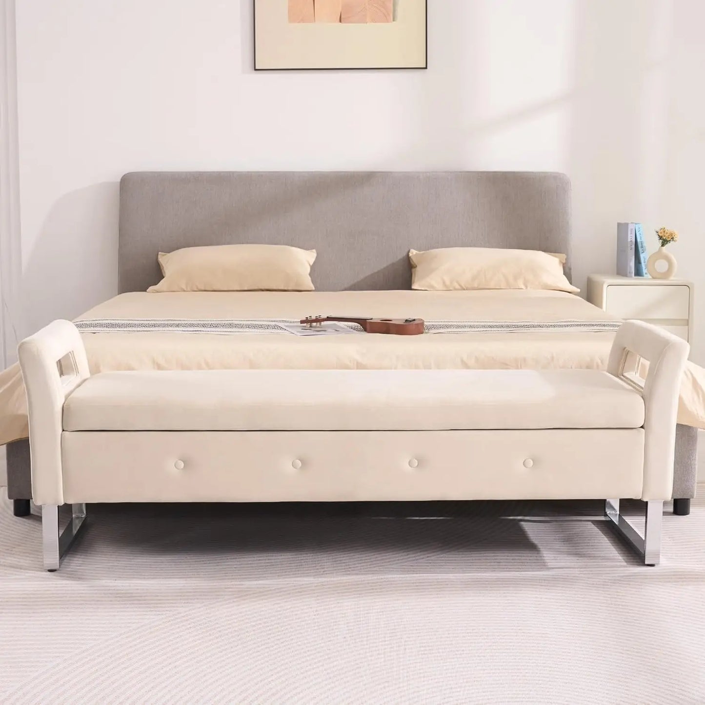 Storage Ottoman Bench With Removable Pillows Upholstered End Of Bed