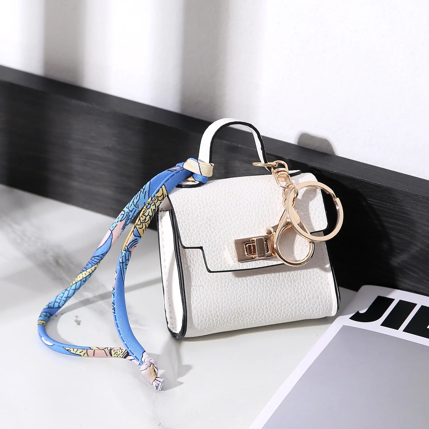 Mini Square Leather Bag Charm Coin Purse Keychain