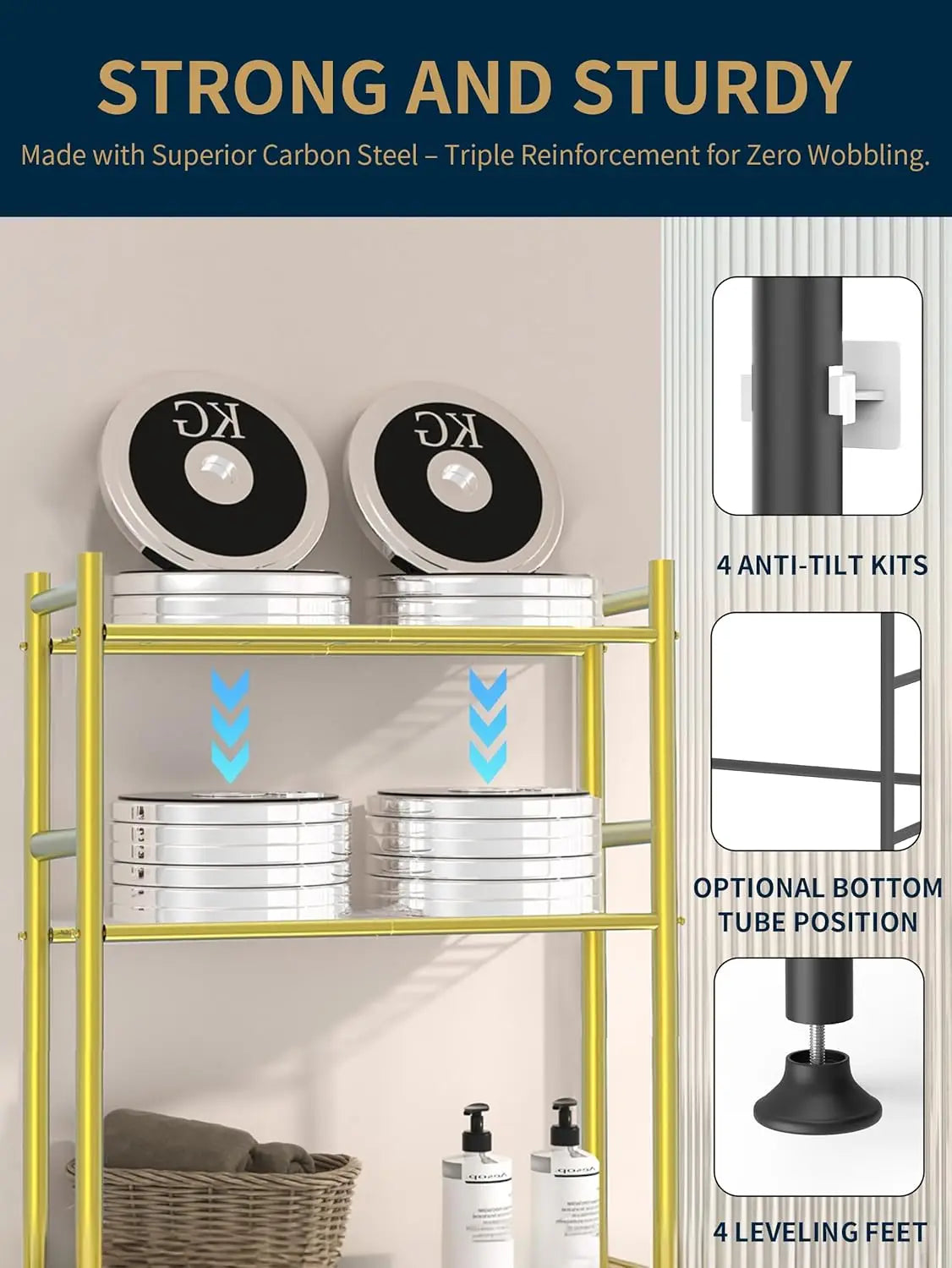 Three-Tier Over The Toilet Storage Rack With Hooks