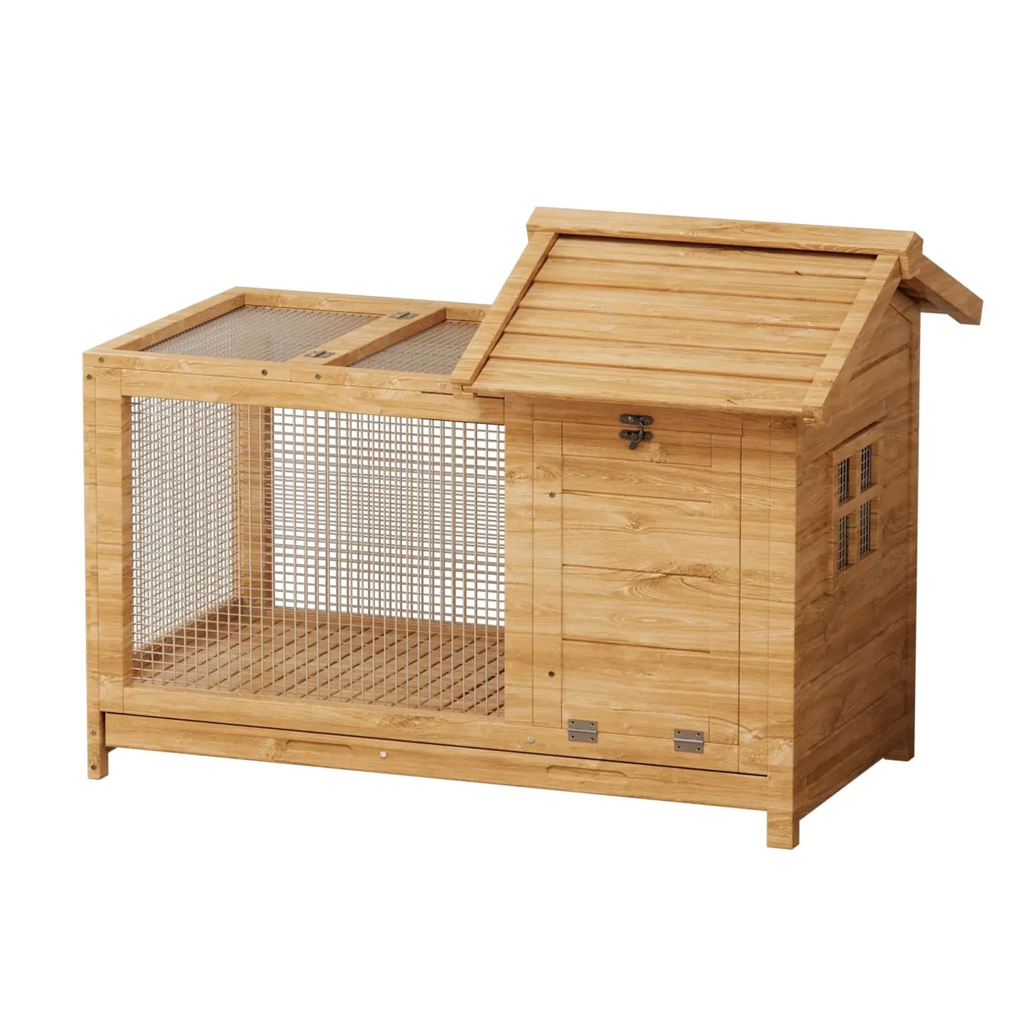 34'' Outdoor Wooden Rabbit Hutch, Large Rabbit Cage with Nesting Box Hen House Poultry Cage with Openable Roof for Small Animals