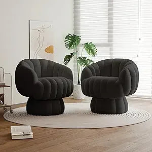 Mid Century Modern 360 Degree Swivel Velvet Accent Chair Set