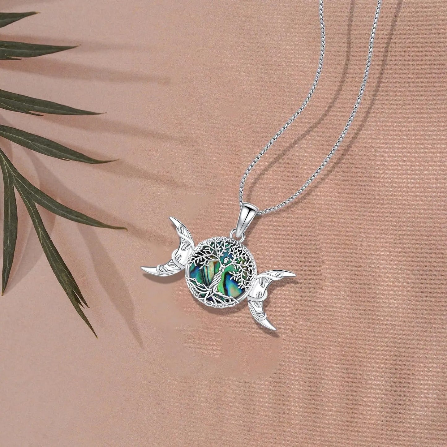 DRINSPER 925 Sterling Silver Tree of Life Necklace Pendant Abalone Shell