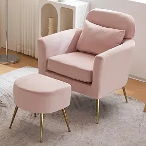 Accent Chair and Ottoman Set Upholstered Flannelette Armchair