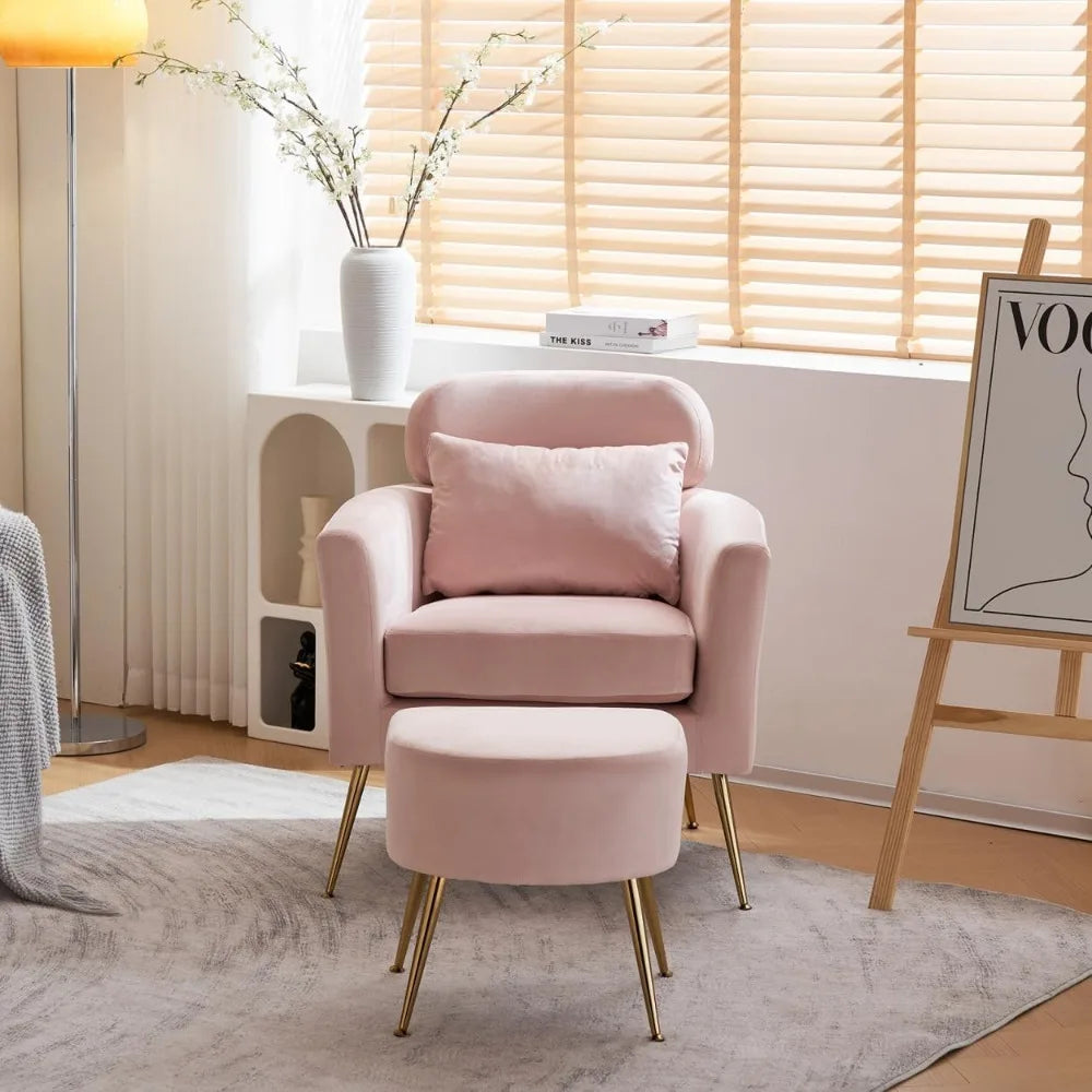 Accent Chair and Ottoman Set Upholstered Flannelette Armchair