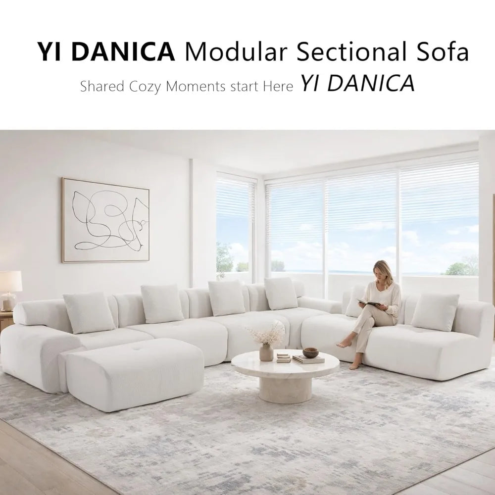 XIAOLANG Modular Sectional Sofa With Ottoman Corduroy Fabric