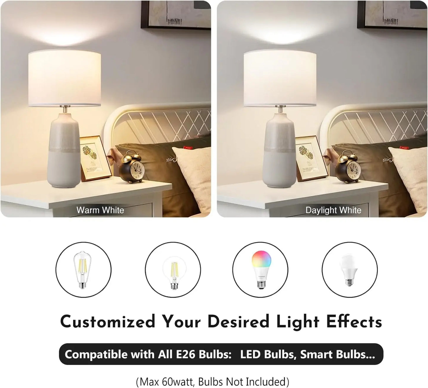Ceramic Table Lamps Set for Bedroom and Living Room