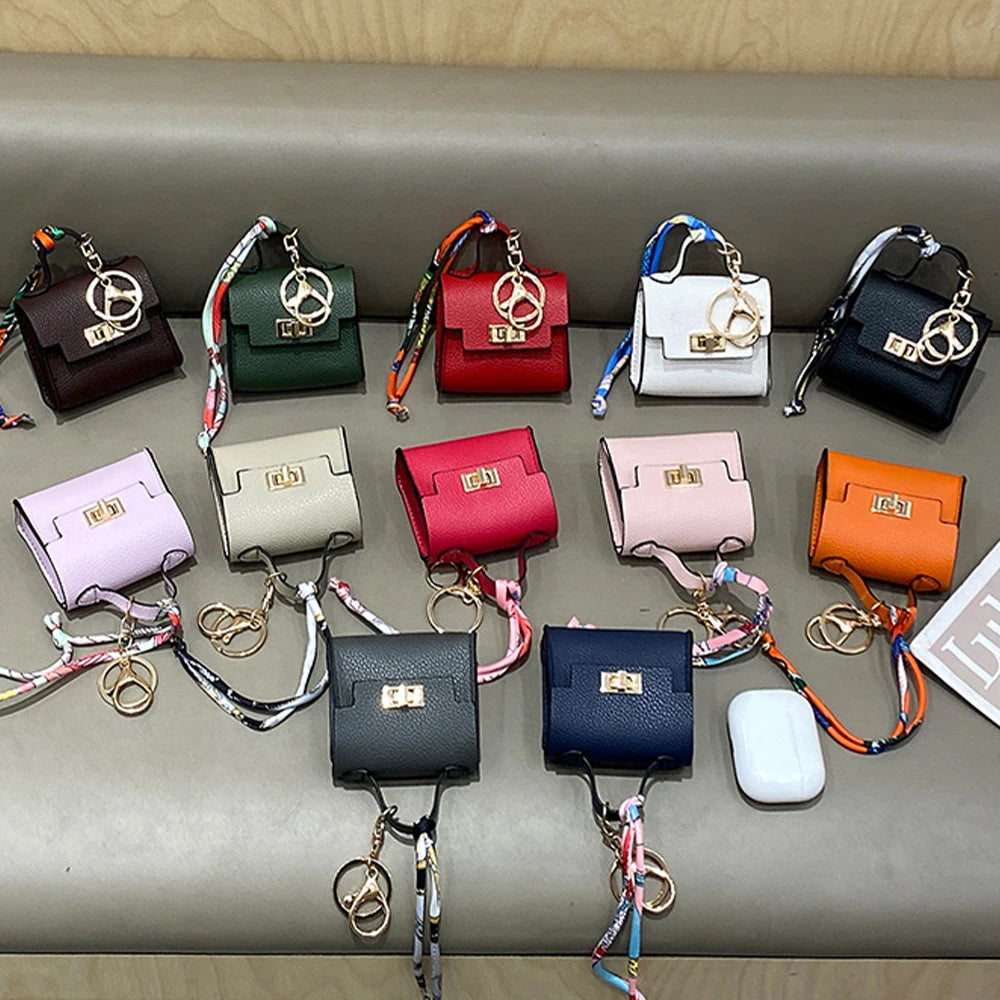 Mini Square Leather Bag Charm Coin Purse Keychain