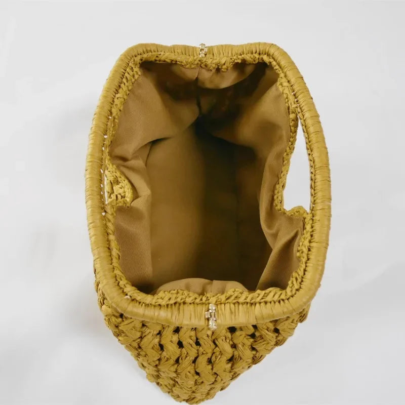Fashion Straw Clip Shell Clutch Bag for Women Designer Paper Woven Handbags Casual vintage Handmade Summer Beach Bag 2025