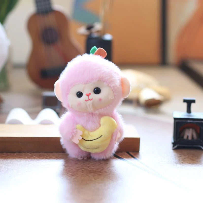 Cartoon Cute Fruit Monkey Plush Toy Keychain Stuffed Animal Doll Keyring Lovely Backpack Pendant Car Key Holder Decoration Gift