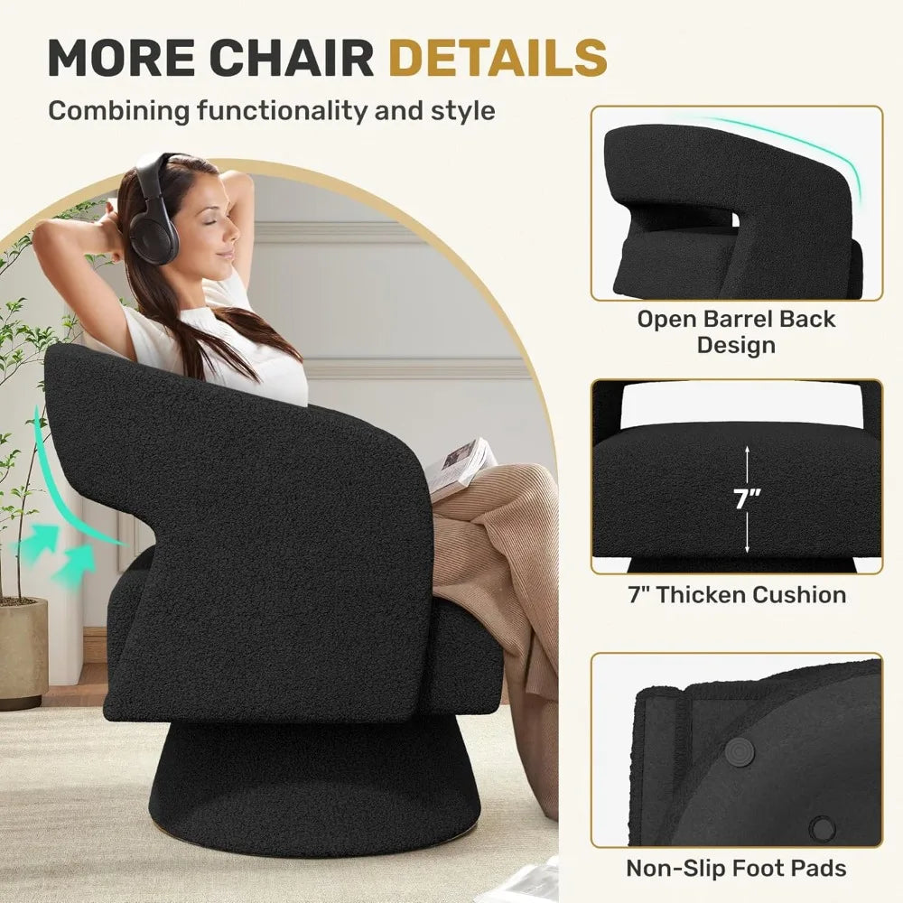 Modern Swivel Accent Chair Set of 2 Teddy Barrel Chairs Living Room and Bedroom