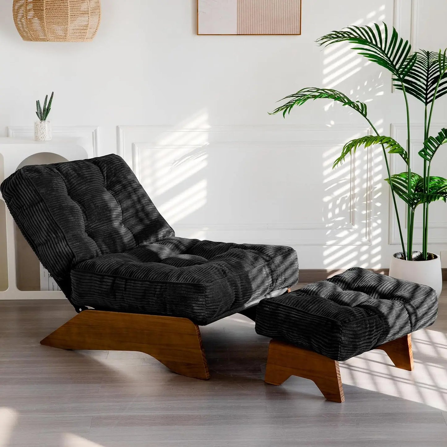 Accent Chair With Ottoman Adjustable Backrest Tufted Upholstered Lounge Footrest