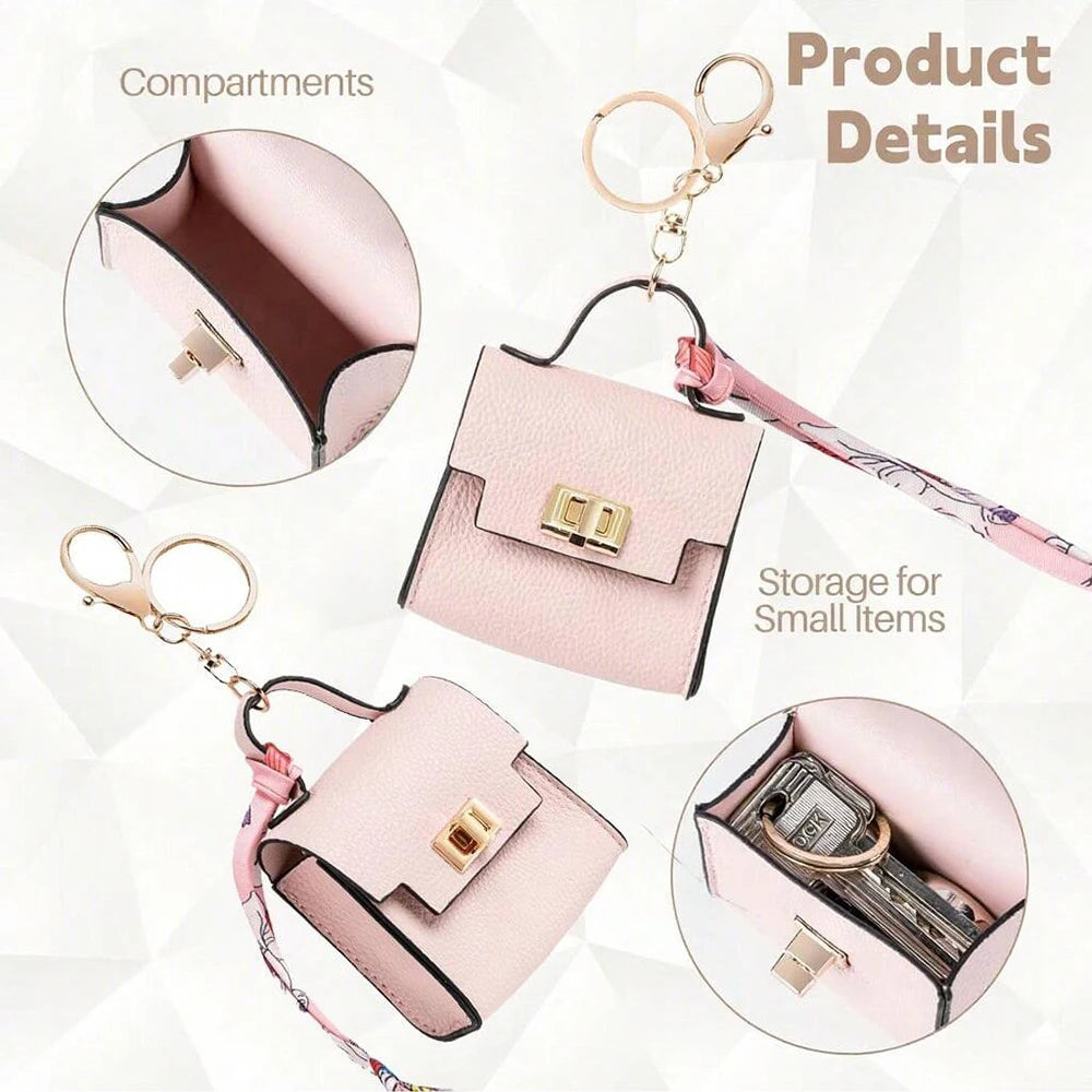 Mini Square Leather Bag Charm Coin Purse Keychain