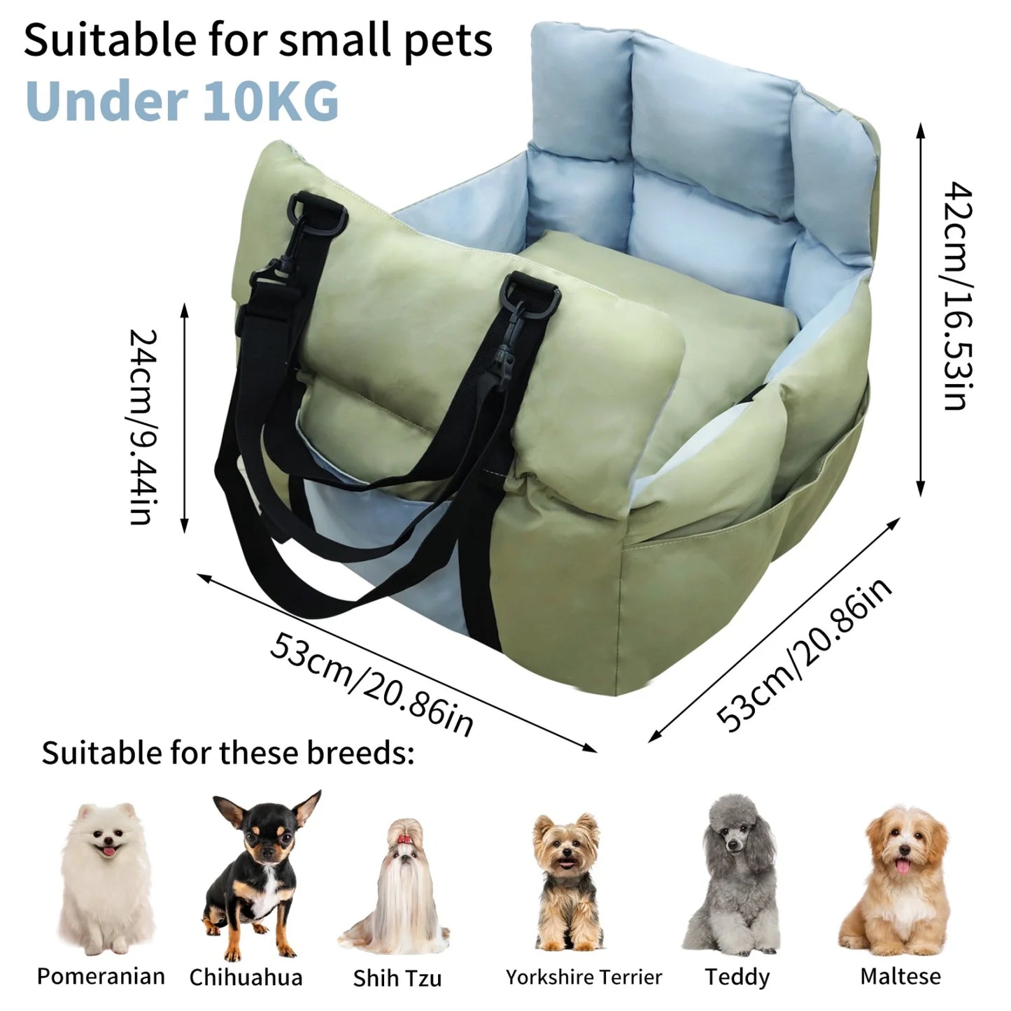 Pet Car Seat Booster With Safety Belt And Storage Pockets