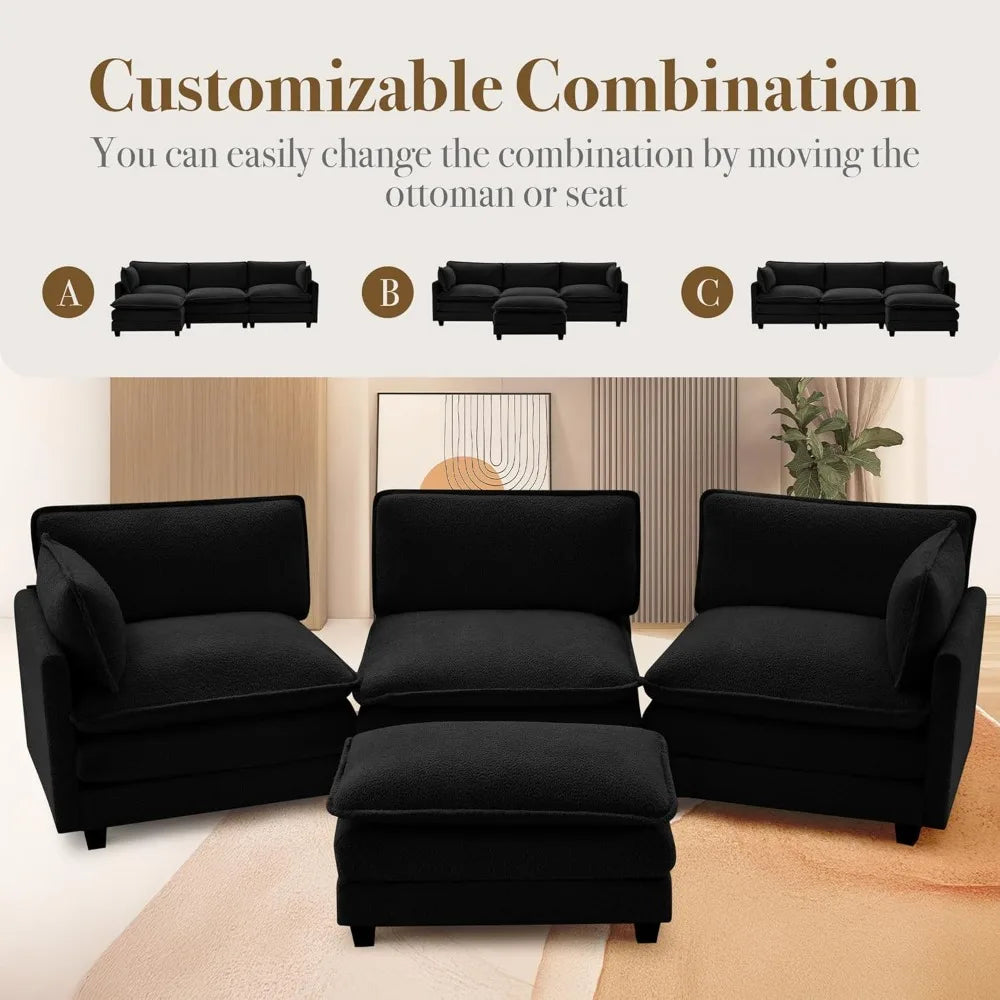 Modular L-Shaped Cloud Sofa With Ottoman Chenille Deluxe