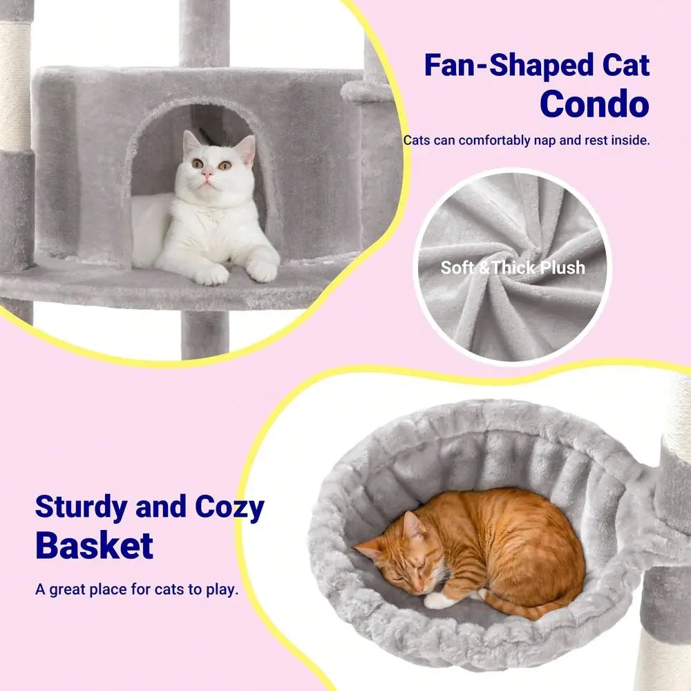 73in FanShaped SpaceSaving Corner Cat Tower MultiLevel Tall Cat Tree For Indoor Kitties Cozy Baskets Condos House Perches Sisal