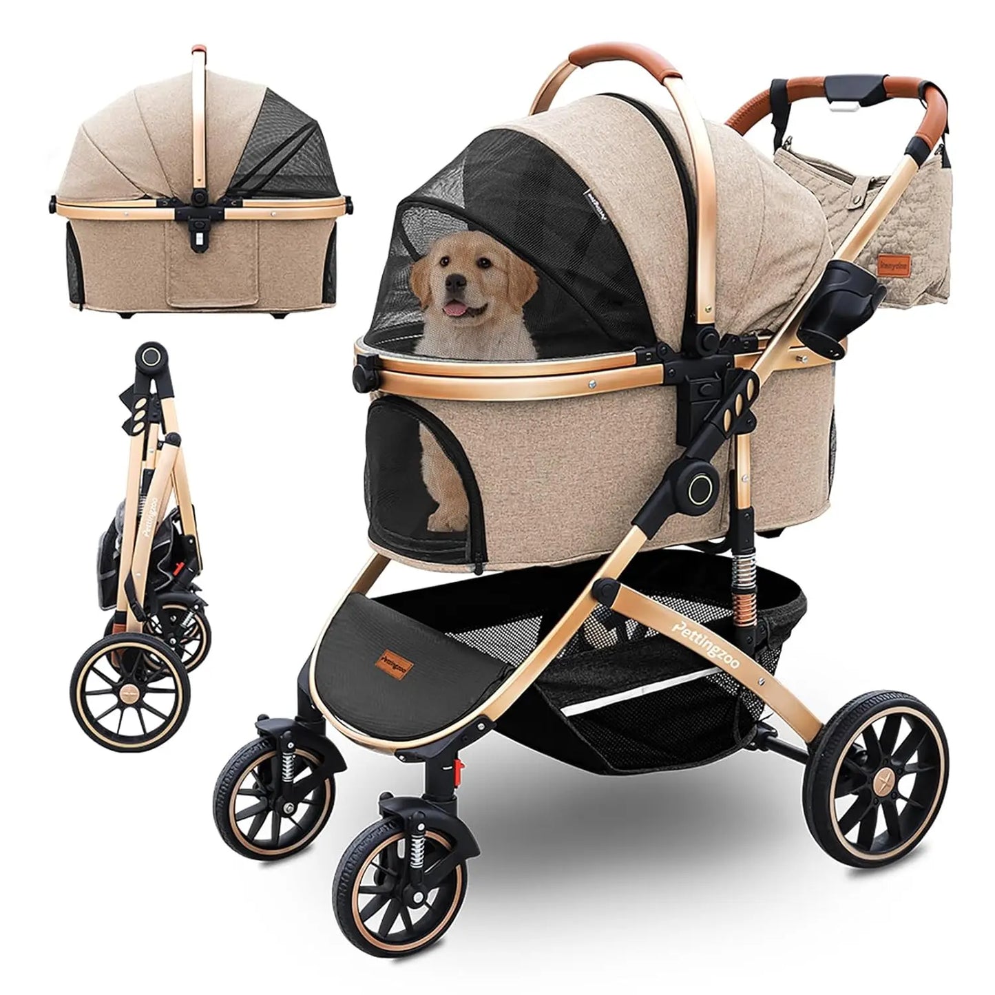 4 Wheel Folding Pet Stroller With Removable Carrier