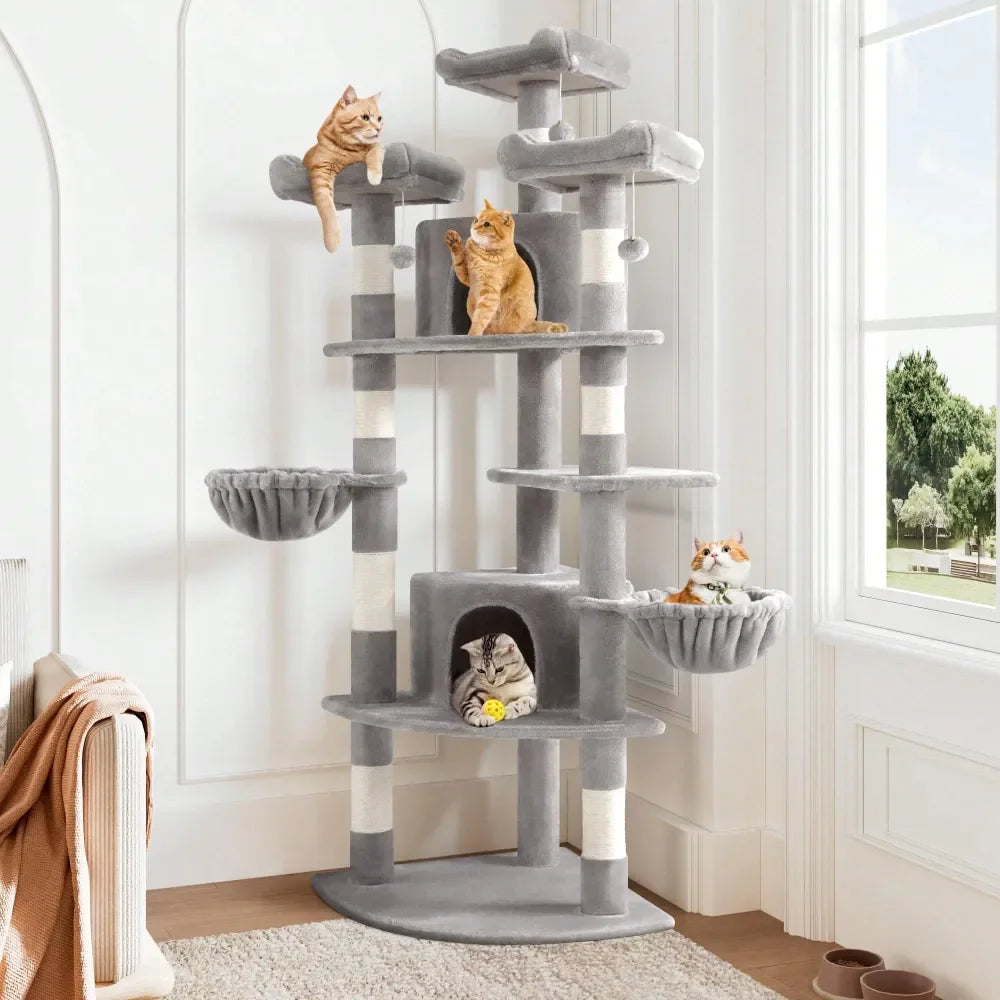 73in FanShaped SpaceSaving Corner Cat Tower MultiLevel Tall Cat Tree For Indoor Kitties Cozy Baskets Condos House Perches Sisal