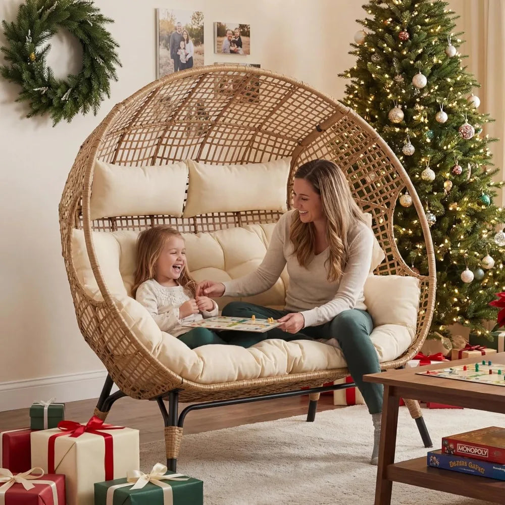 Double Egg Chair Outdoor Wicker Loveseat