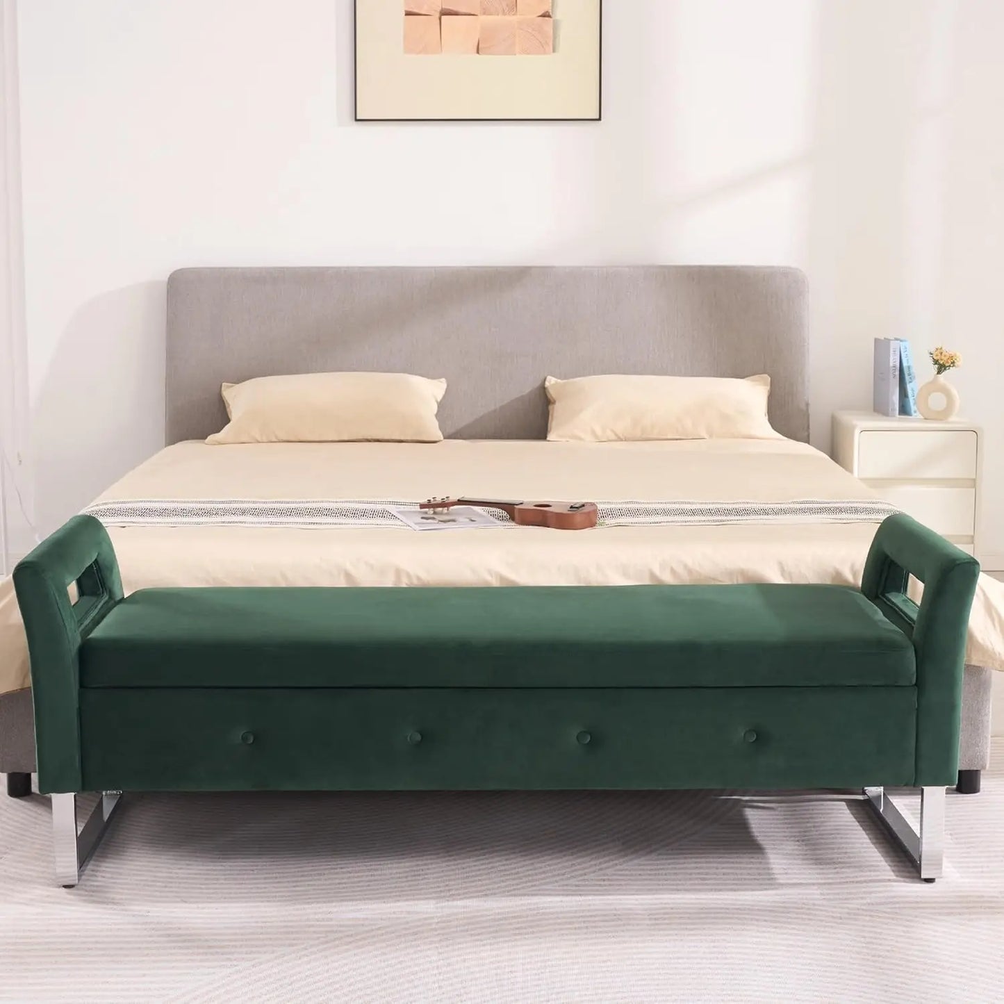 Storage Ottoman Bench With Removable Pillows Upholstered End Of Bed