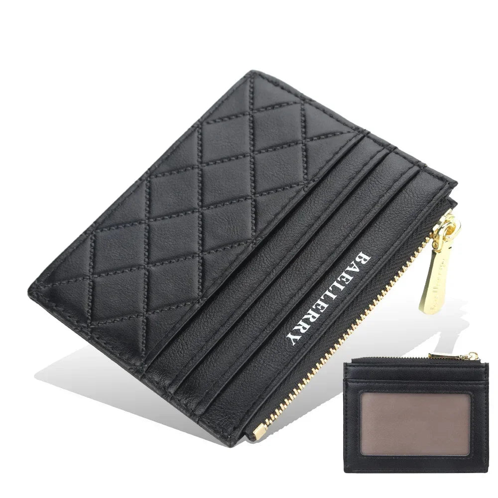 Baellerry Mini Women Wallet Slim Zipper PU Leather Card Holder