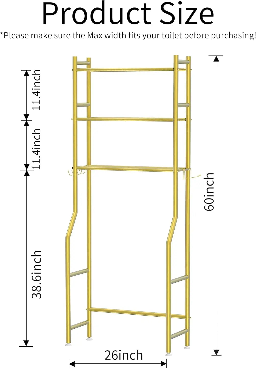 Three-Tier Over The Toilet Storage Rack With Hooks