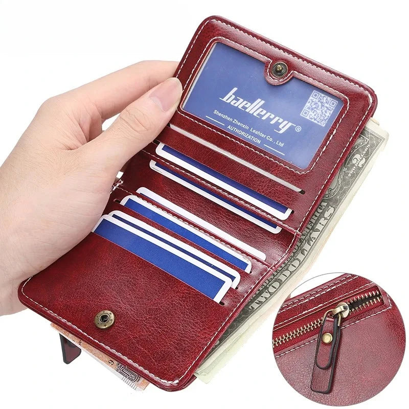 Leather Wallet For Women With Coin Pocket Card Holder