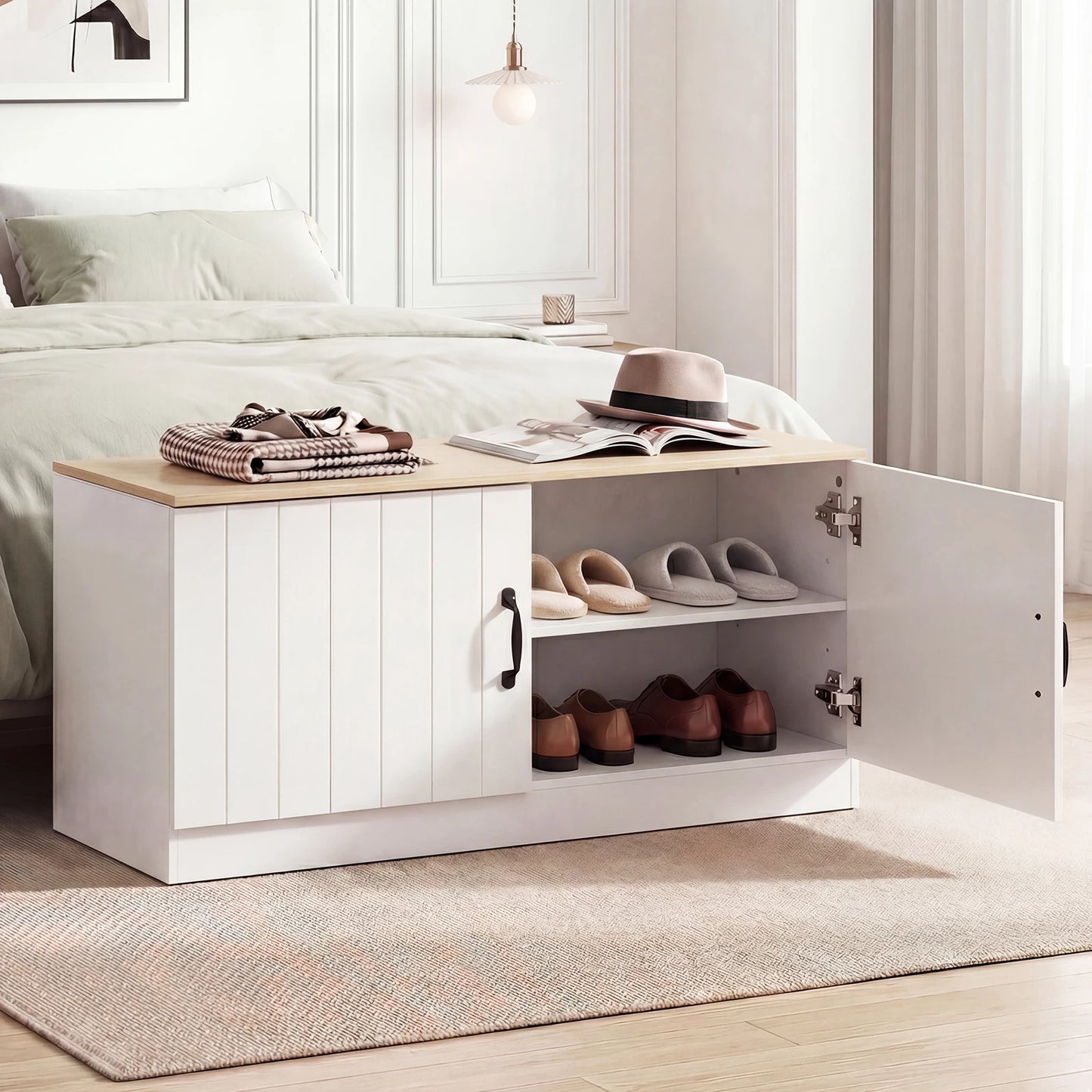 HOMASIS 2 Door Shoe Bench With Adjustable Shelves