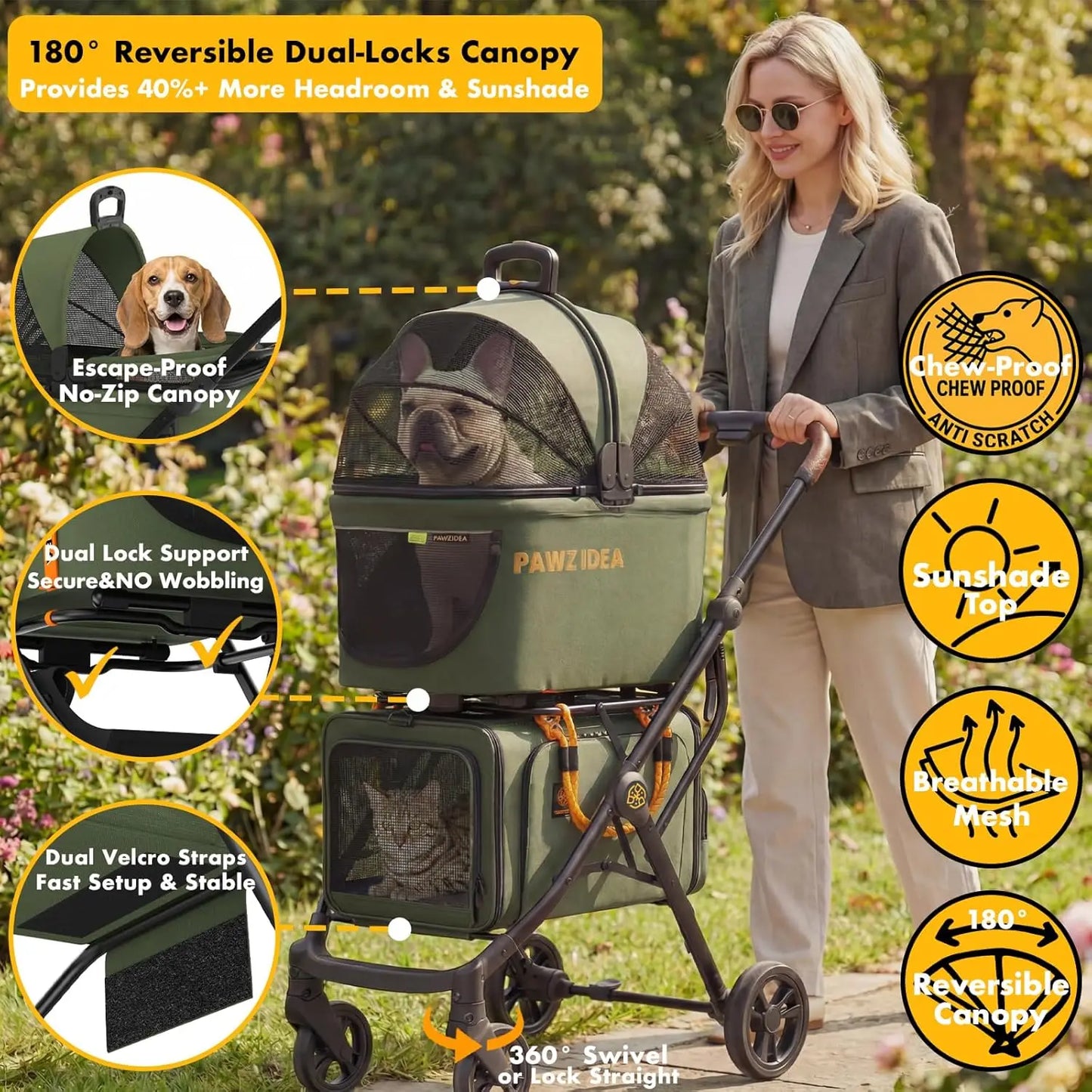 Double Pet Stroller With Carriers For Cats And Small Dogs