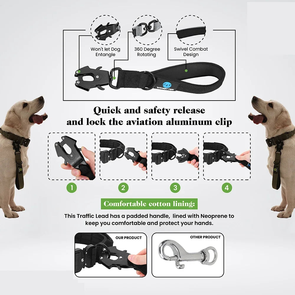 Short Nylon Dog Leash With Padded Handle Reflective Traffic Training